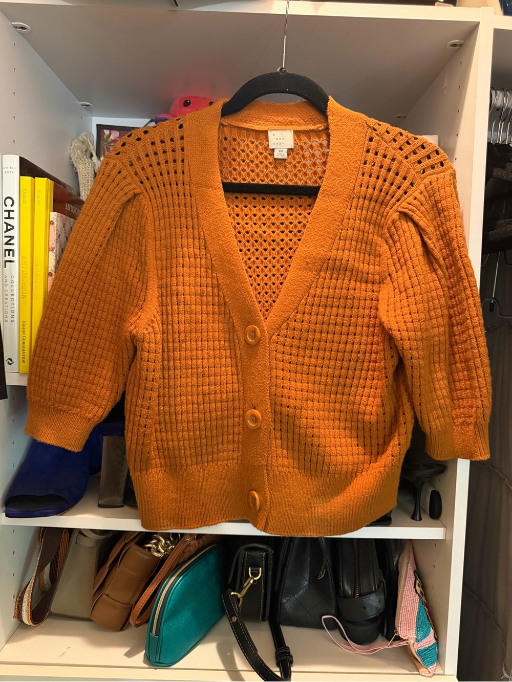 a new day Rust Orange Open-Knit Button Cardigan